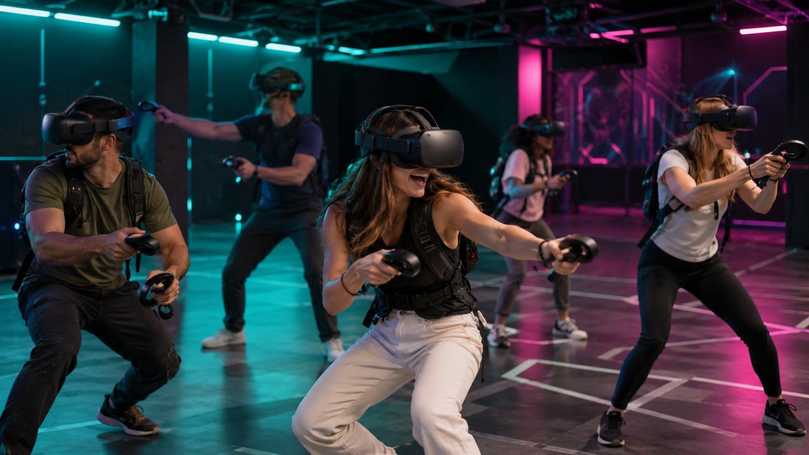 Players in the free-roam VR arena